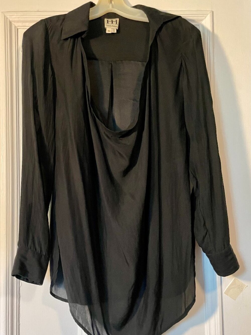 Haute Hippie XS Black Silk Cowl Neck Blouse | Long Sleeve | Made in HK